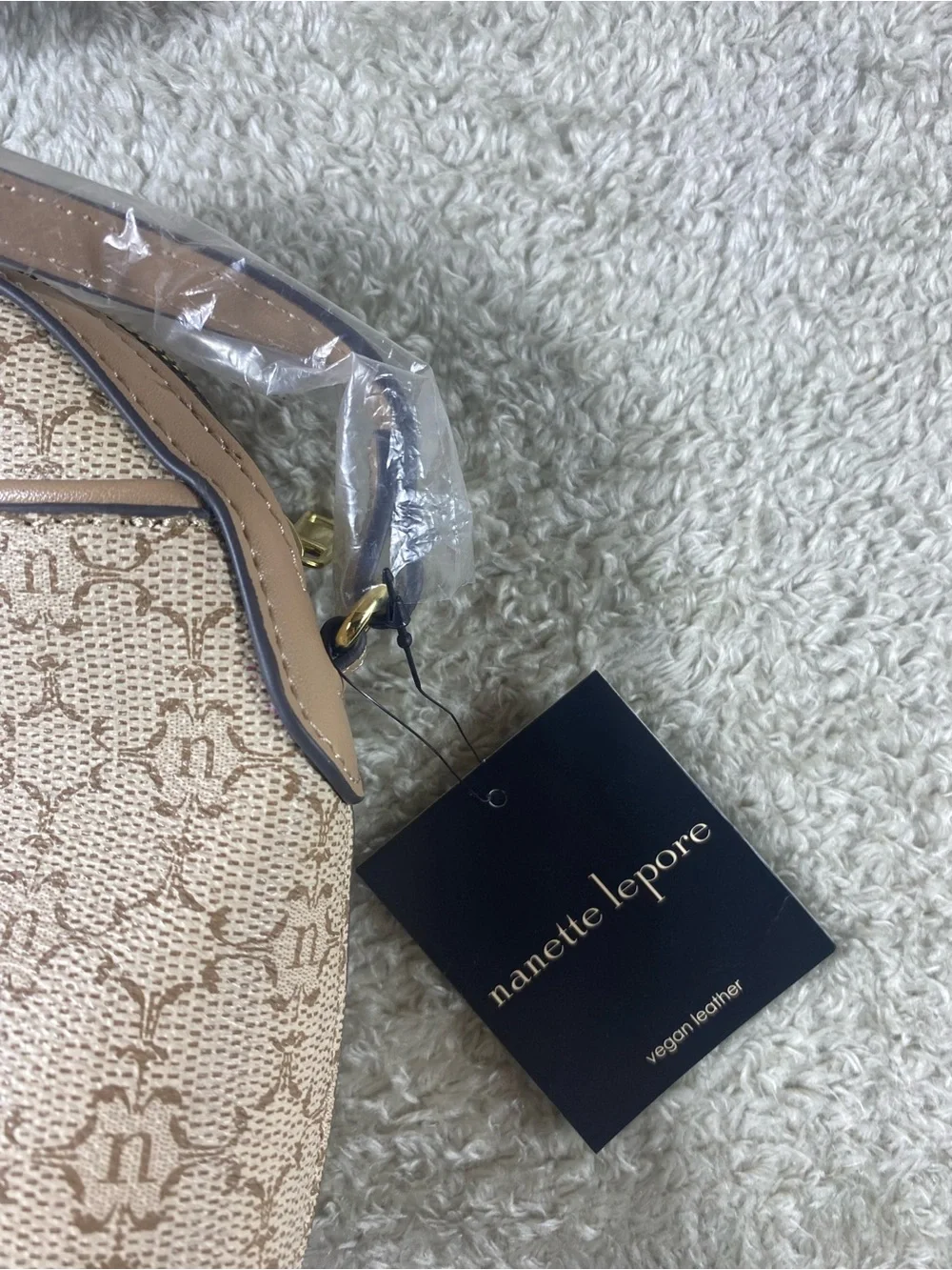 NWTNanette Lepore Neutral Monogram Dome Crossbody with Gold Hardware